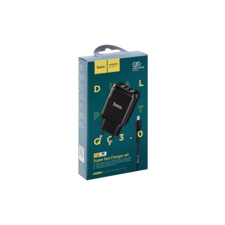 СЗУ HOCO N6 2xUSB-A QC3.0 + кабель USB-A - USB-C, чёрное